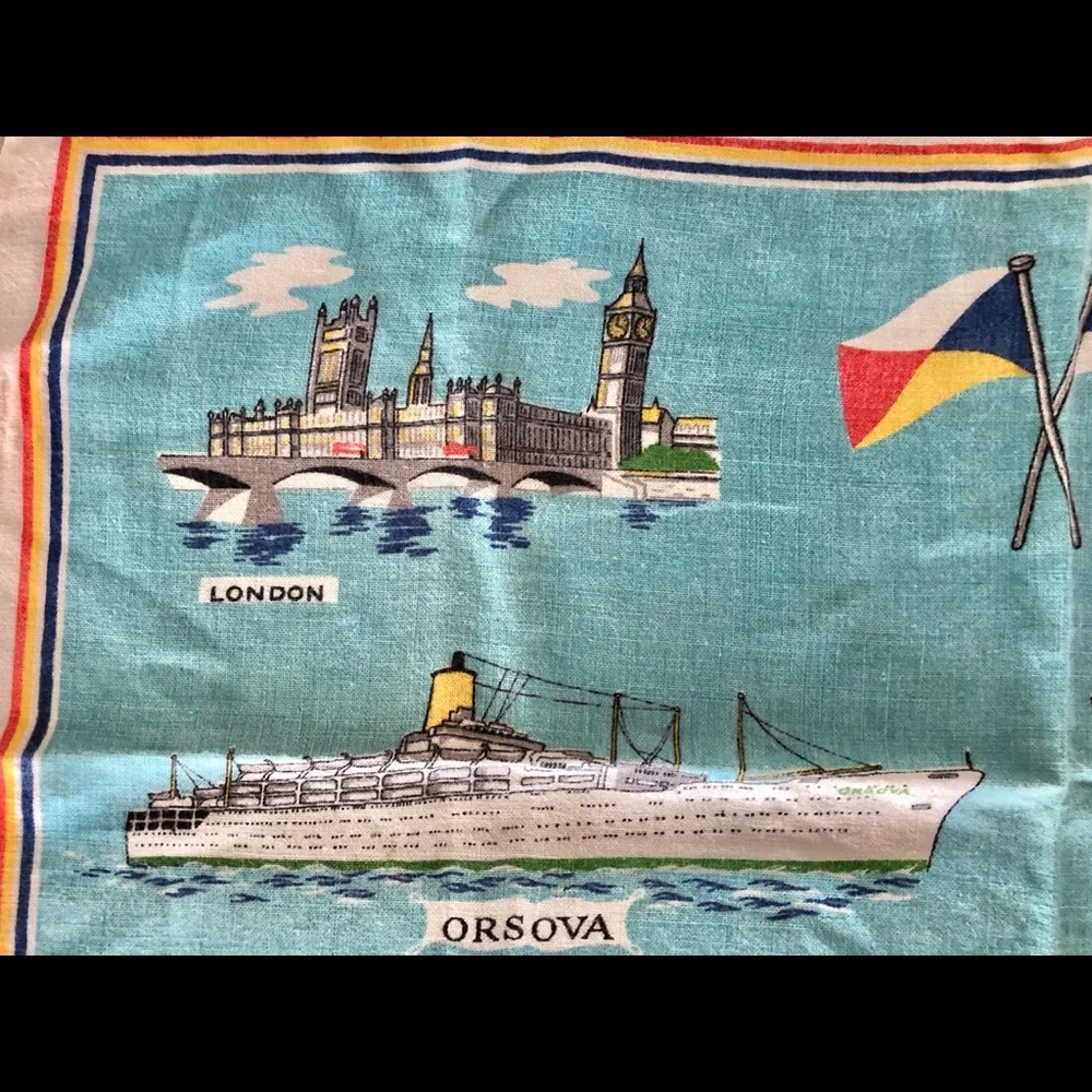Vintage ULSTER Pacific Orient Ship Boat Ocean Liner Travel 60s Irish Linen Towel